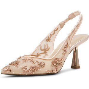 Betsey Johnson Womens Blush Textile Closed Pointed Toe Slingback Nikki Pump